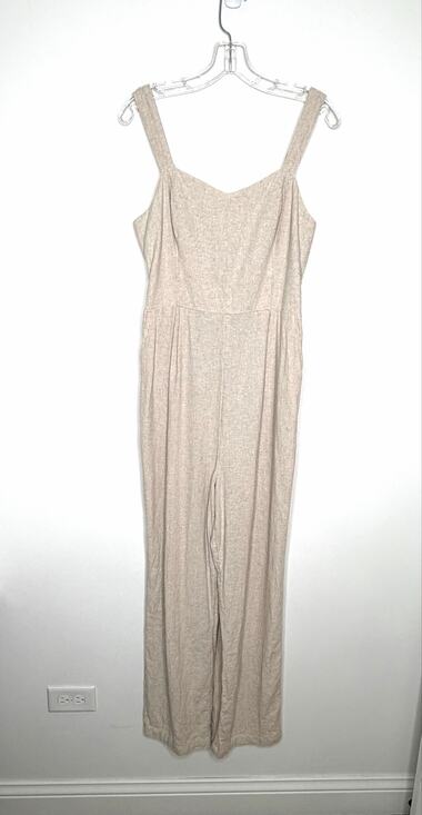 Old Navy Pants - Old Navy Sleeveless Cami Linen Blend Jumpsuit Sz MT Natural Pockets Beach Boho